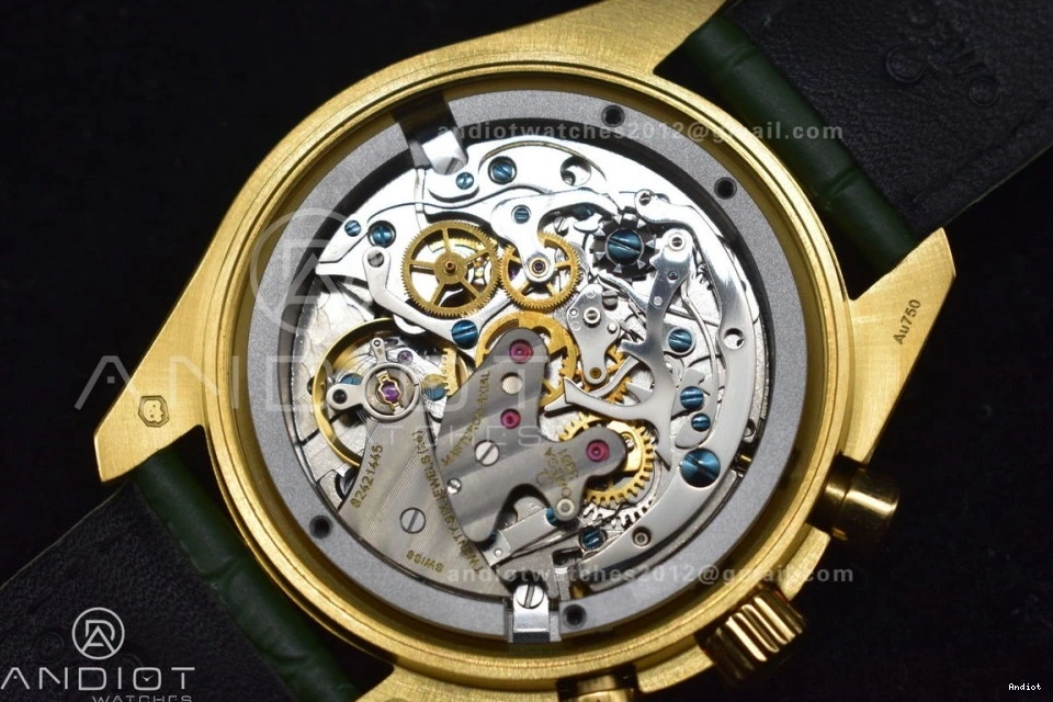 Green Manual in Dial Speedmaster RMF Green on Edition Moonwatch Leather Strap Best YG Gold Chrono Moonshine 1225